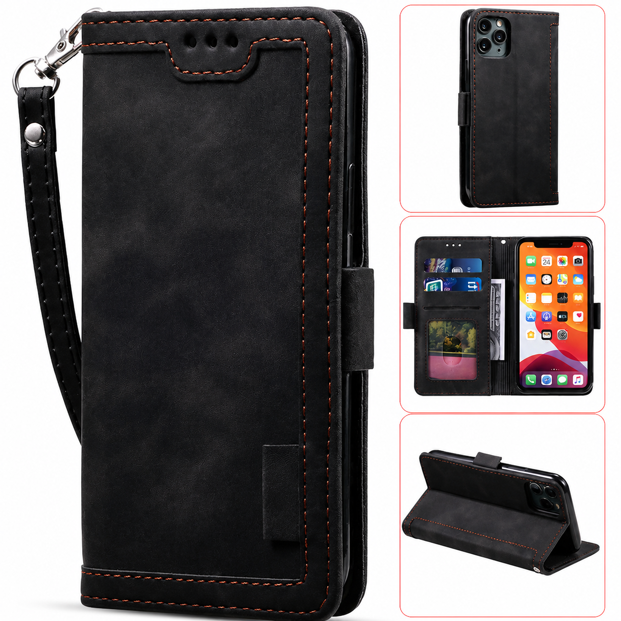 Premium iPhone Case Leather Wallet Flip Cover MagSafe Compatible Card Holder Magnetic Closure Shockproof Camera Protection Stand Full Coverage