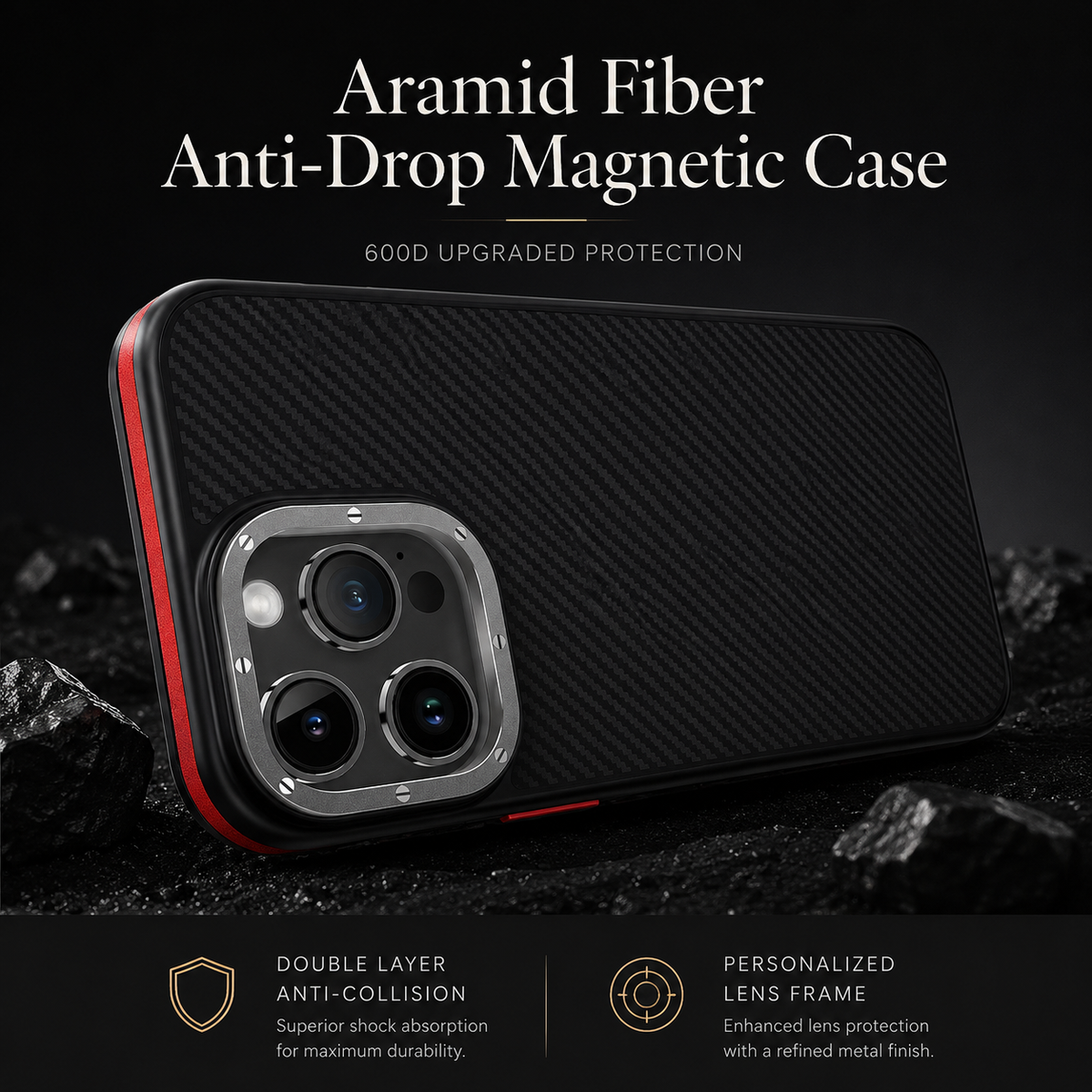 Premium iPhone Case MagSafe Compatible 600D Kevlar Aramid Fiber Magnetic Cover Shockproof Anti Fingerprint Slim Half Wrapped Protective Design