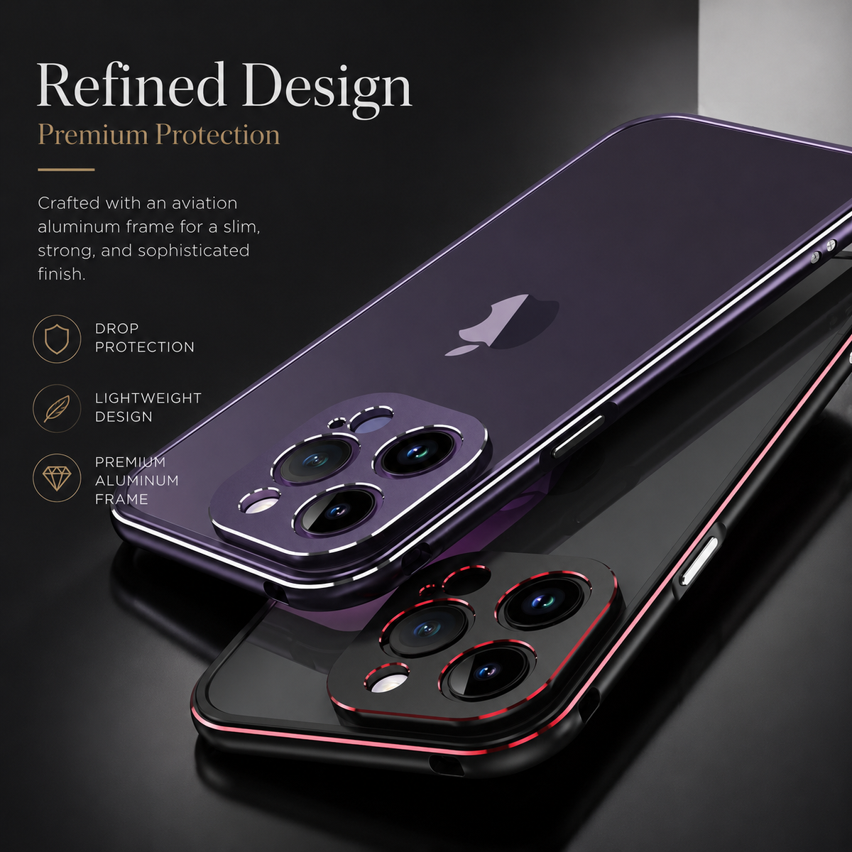 Premium iPhone Case MagSafe Compatible Aluminum Bumper Cover Metal Camera Guard Shockproof Slim Edge Frame Anti Scratch Protective Design