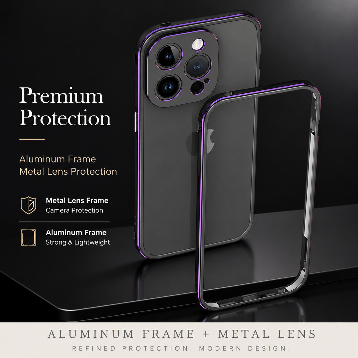 Premium iPhone Case MagSafe Compatible Aluminum Bumper Cover Metal Camera Guard Shockproof Slim Edge Frame Anti Scratch Protective Design