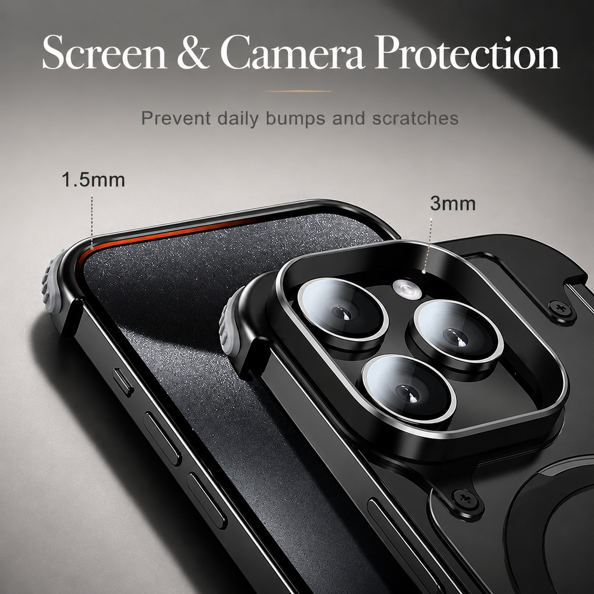 Premium iPhone Case MagSafe Compatible Aluminum Frame Metal Back Built In Stand Ultra Thin Shockproof Camera Lens Protection Frameless Matte Design