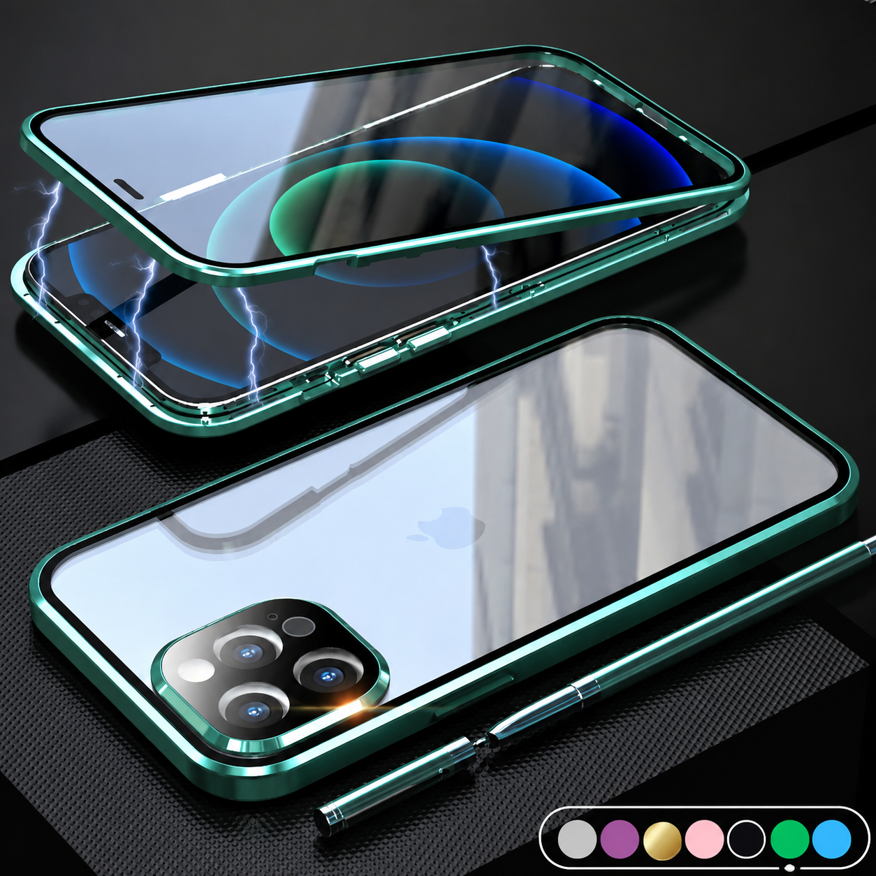 Premium iPhone Case MagSafe Compatible Aluminum Glass Full Body Cover Transparent Magnetic Shockproof Protective 360 Camera Lens Guard Slim Design