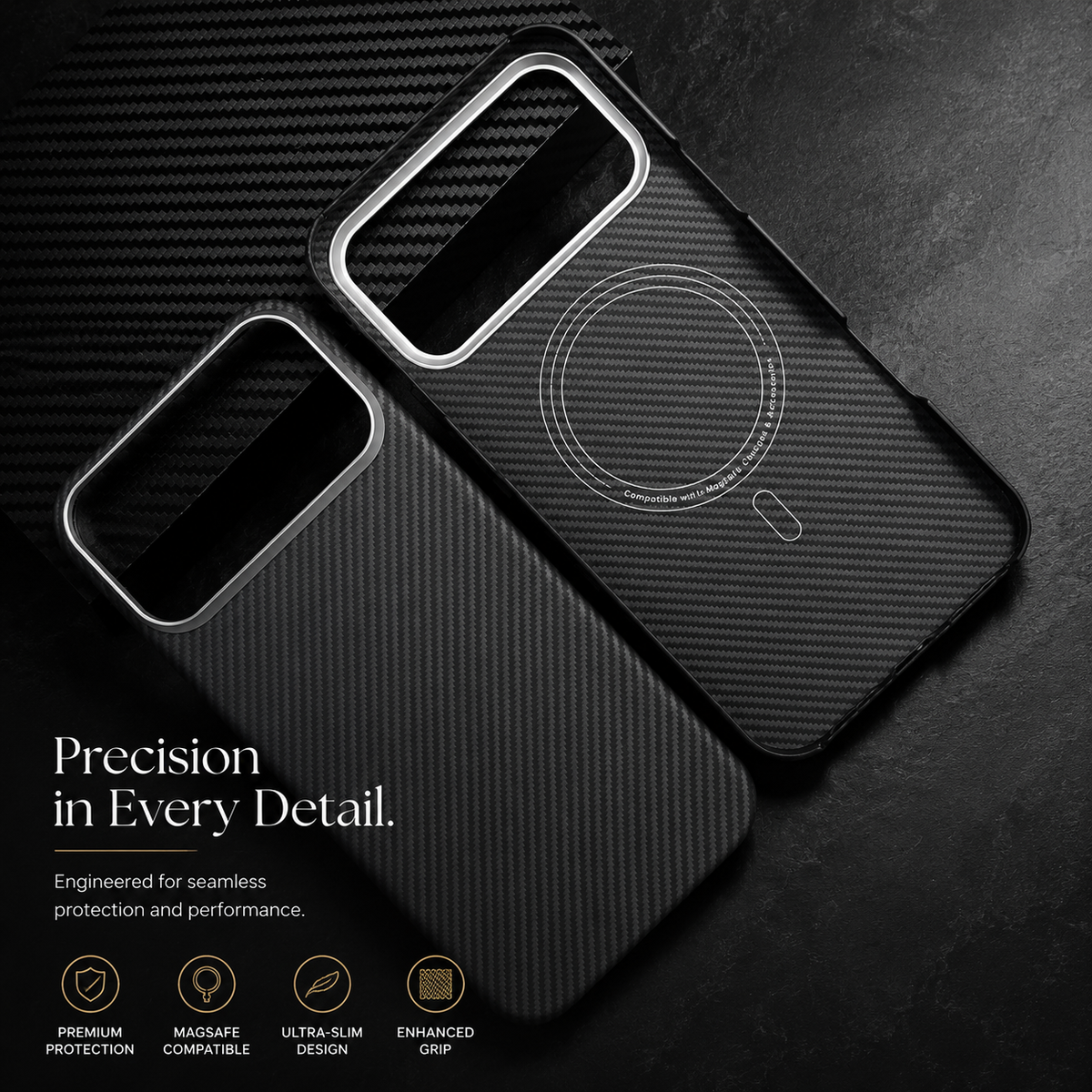 Premium iPhone Case MagSafe Compatible Aramid Carbon Fiber Cover Ultra Thin Magnetic Shockproof Anti Scratch Lightweight Slim Protective Design