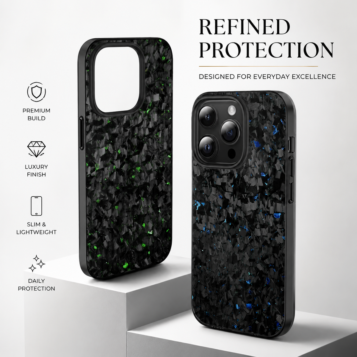Premium iPhone Case MagSafe Compatible Carbon Fiber Cover Dual Layer Shockproof Metal Lens Guard Anti Scratch Lightweight Full Coverage Design