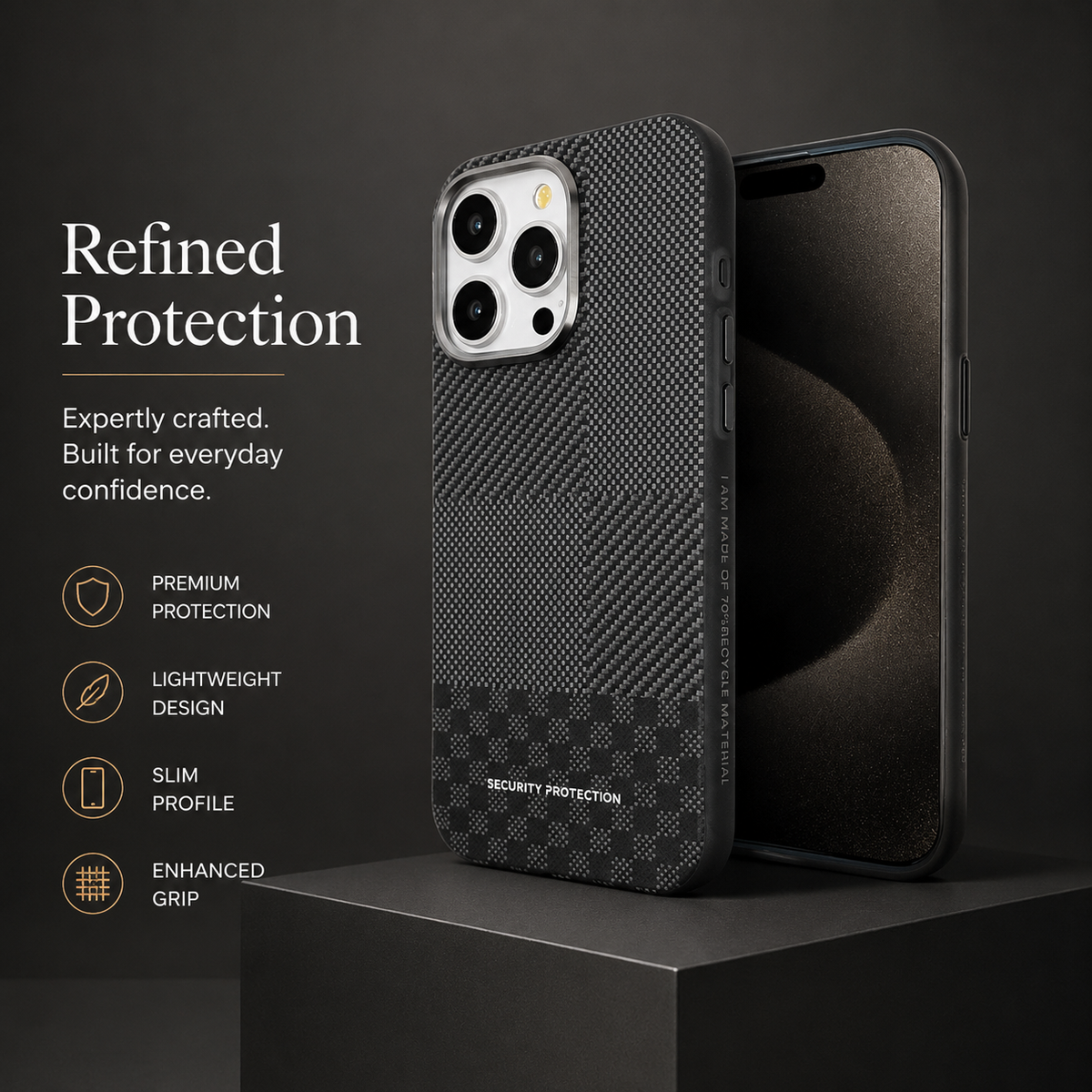 Premium iPhone Case MagSafe Compatible Carbon Fiber Cover Hybrid Shockproof Airbag Corners Metal Camera Guard Anti Fingerprint Slim Design