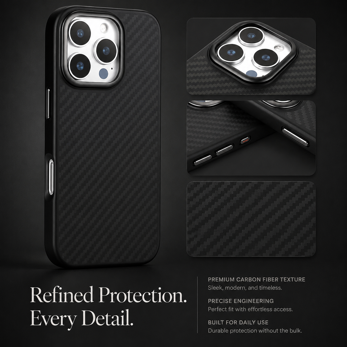 Premium iPhone Case MagSafe Compatible Carbon Fiber Cover TPU Shockproof Ultra Lightweight Anti Scratch Camera Protection Slim Protective Design