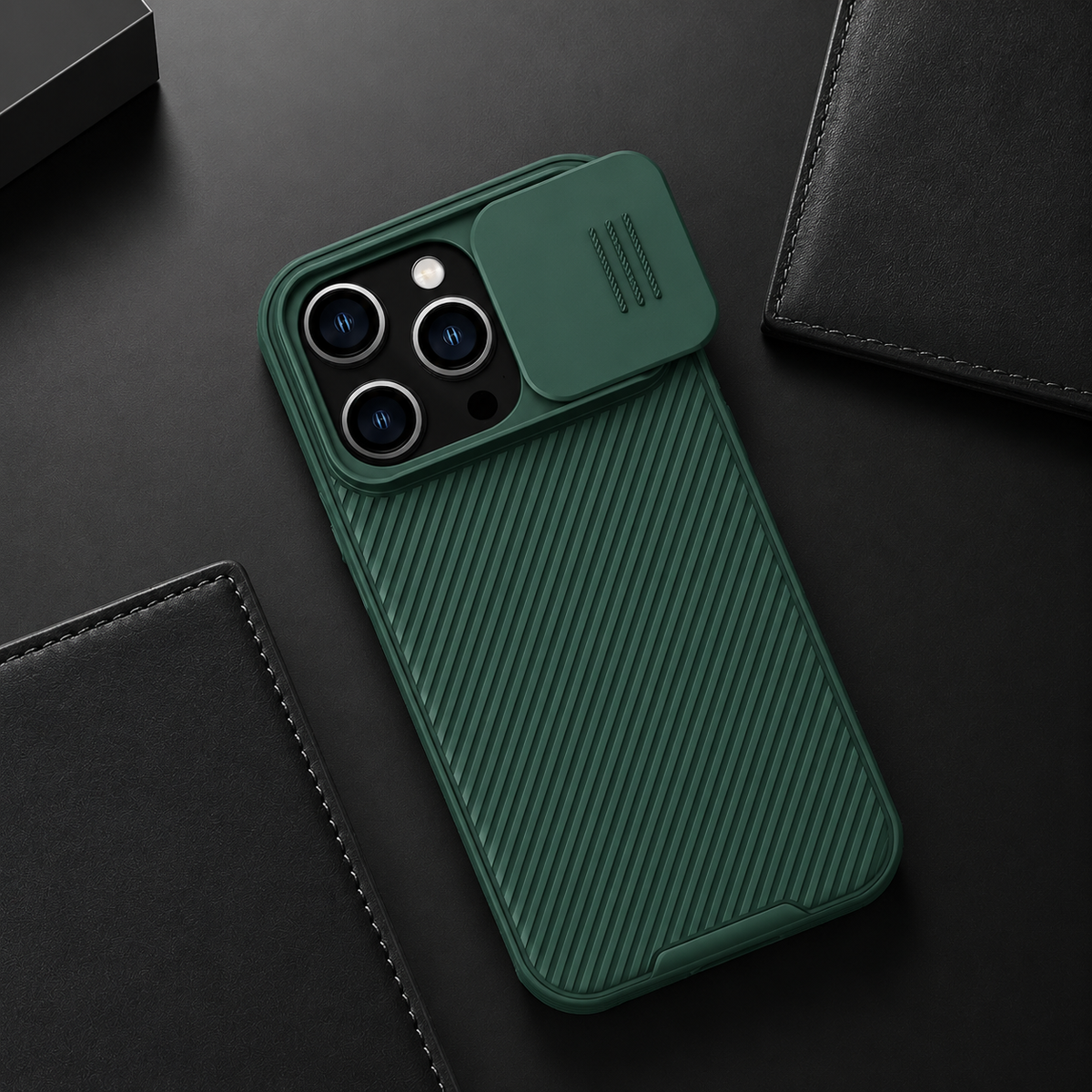 Premium iPhone Case MagSafe Compatible Carbon Fiber Texture Sliding Camera Cover Magnetic Cover Shockproof Protective Lens Guard Slim Design