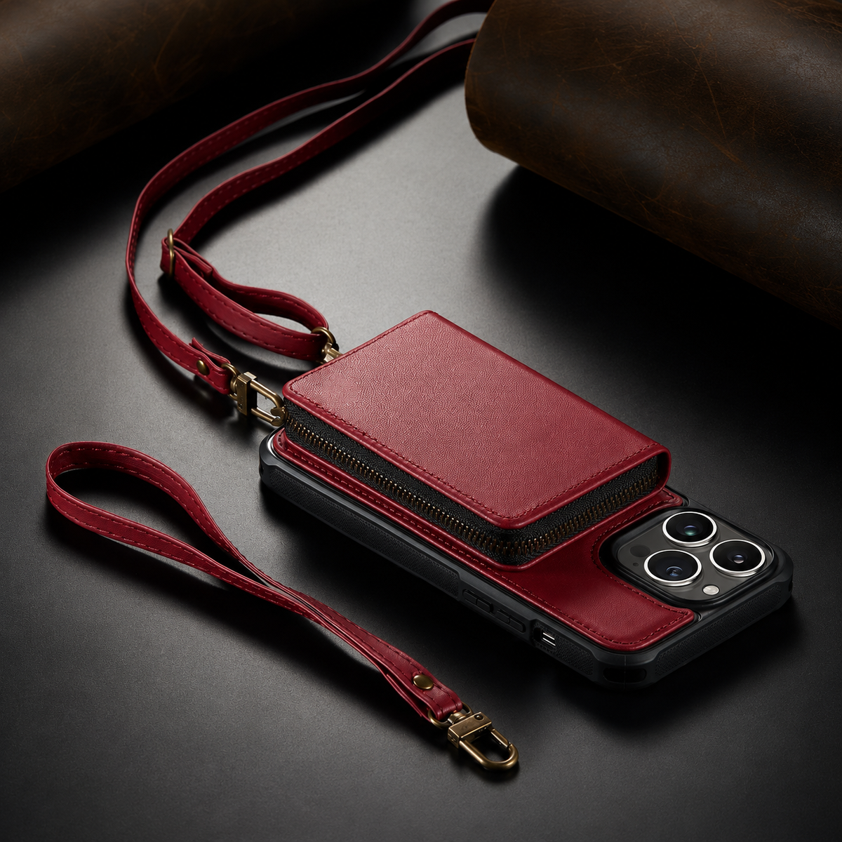 Premium iPhone Case MagSafe Compatible Crossbody Wallet Cover PU Leather Card Holder Phone Chain Stand Magnetic Closure Shockproof Full Coverage