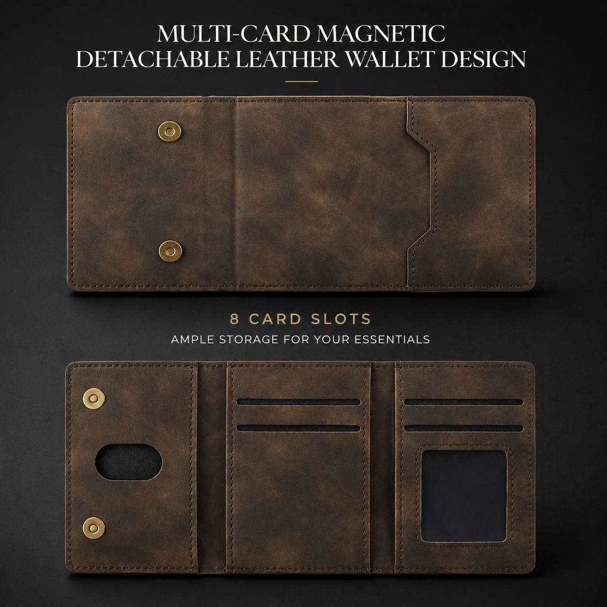 Premium iPhone Case MagSafe Compatible Detachable Leather Wallet Cover Card Holder Magnetic Stand Shockproof Protective Camera Lens Guard Slim Design