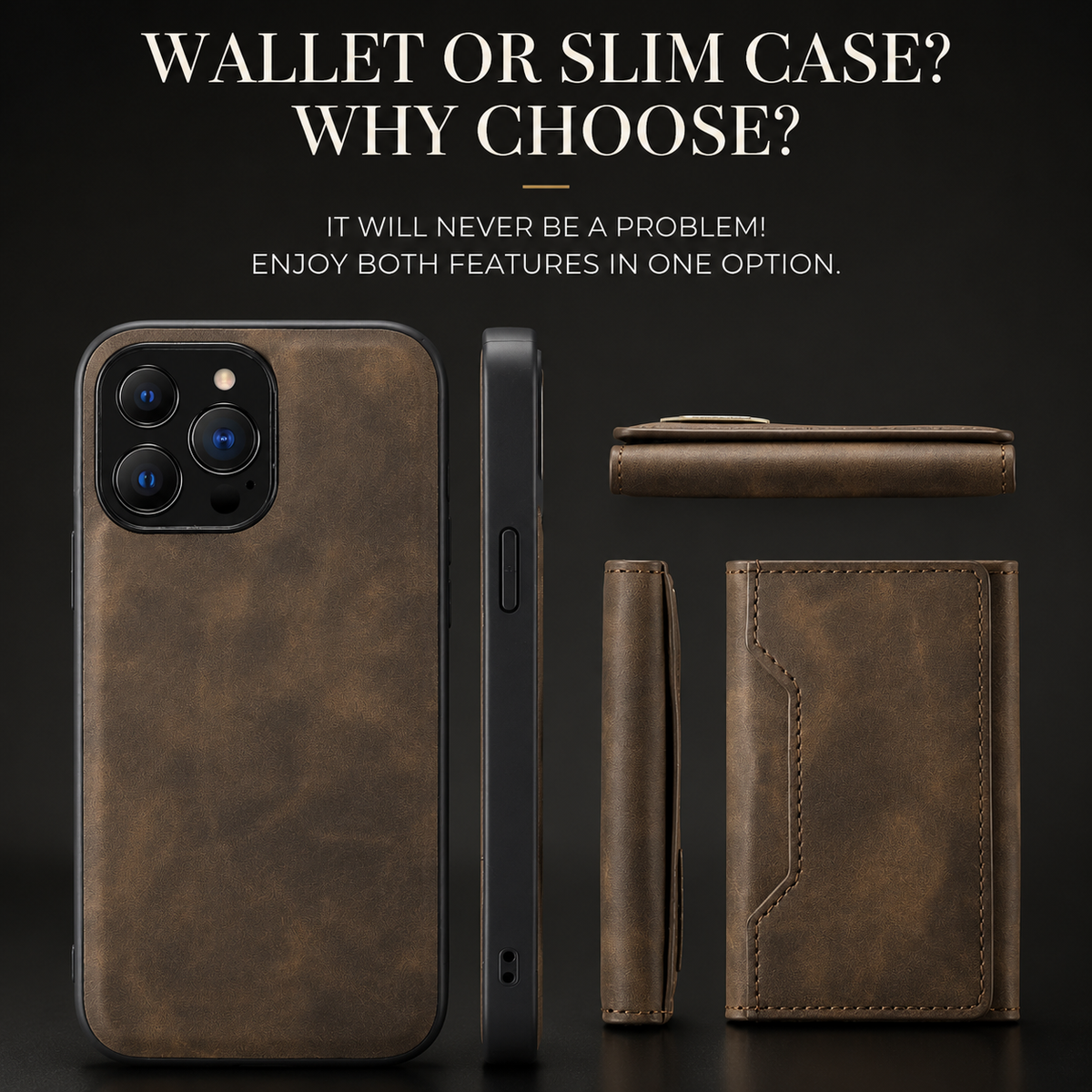 Premium iPhone Case MagSafe Compatible Detachable Leather Wallet Cover Card Holder Magnetic Stand Shockproof Protective Camera Lens Guard Slim Design