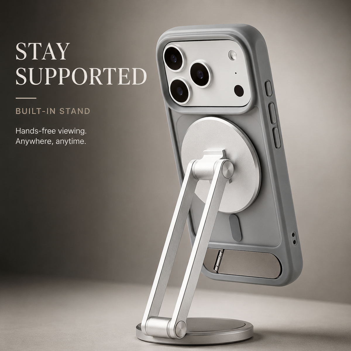 Premium iPhone Case MagSafe Compatible Foldable Stand Cover Shockproof PC Matte Anti Fingerprint Non Slip Camera Protection Half Wrapped Design
