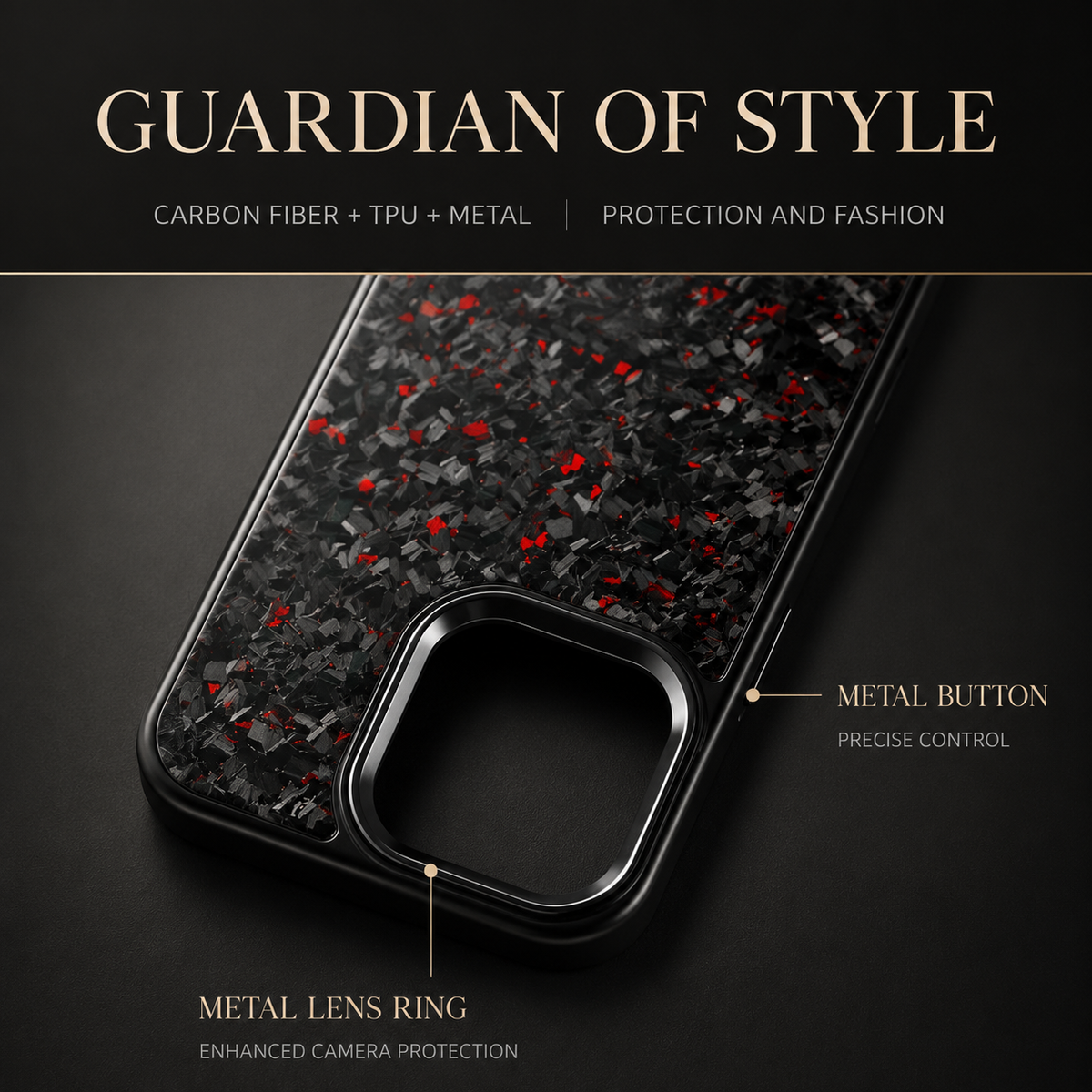Premium iPhone Case MagSafe Compatible Forged Carbon Fiber Cover Dual Layer Shockproof Metal Lens Frame Button Protection Full Coverage Lightweight Design