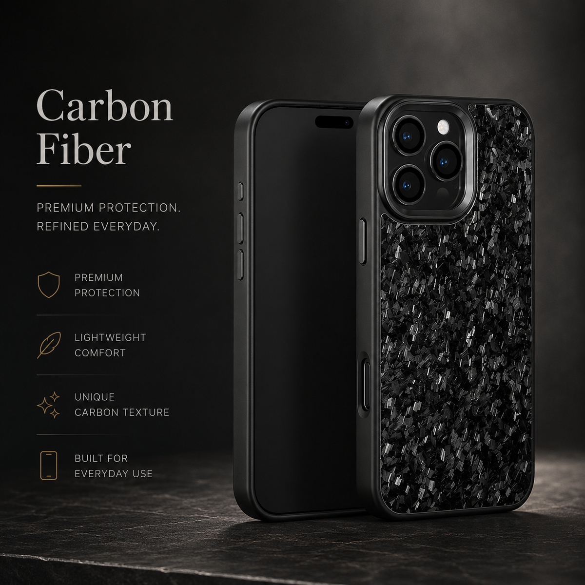 Premium iPhone Case MagSafe Compatible Forged Carbon Fiber Cover Dual Layer Shockproof Metal Lens Frame Button Protection Full Coverage Lightweight Design