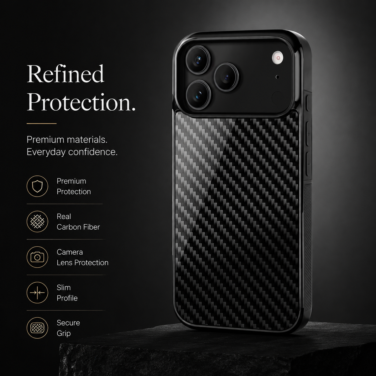 Premium iPhone Case MagSafe Compatible Forged Carbon Fiber Cover Shockproof TPU Hybrid Camera Protection Non Slip Slim Full Coverage Design
