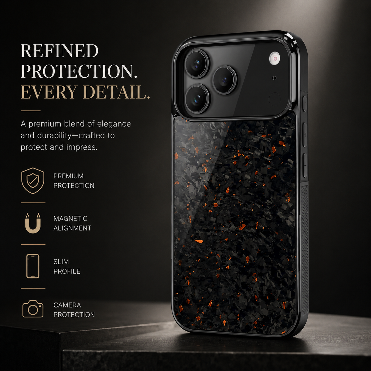 Premium iPhone Case MagSafe Compatible Forged Carbon Fiber Cover Shockproof TPU Hybrid Camera Protection Non Slip Slim Full Coverage Design