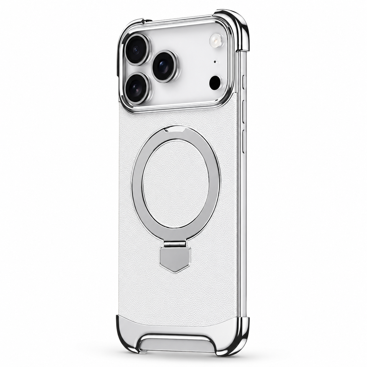 Premium iPhone Case MagSafe Compatible Frameless Magnetic Leather Back Metal Bumper Stand Shockproof Camera Lens Guard Ultra Thin Design
