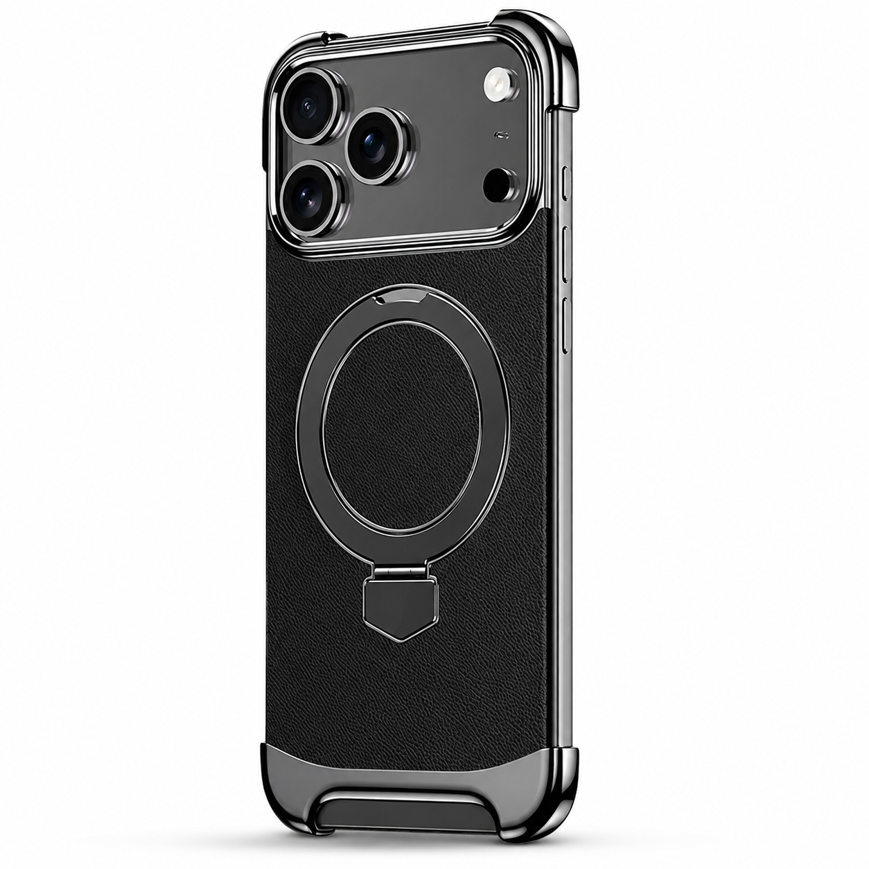 Premium iPhone Case MagSafe Compatible Frameless Magnetic Leather Back Metal Bumper Stand Shockproof Camera Lens Guard Ultra Thin Design