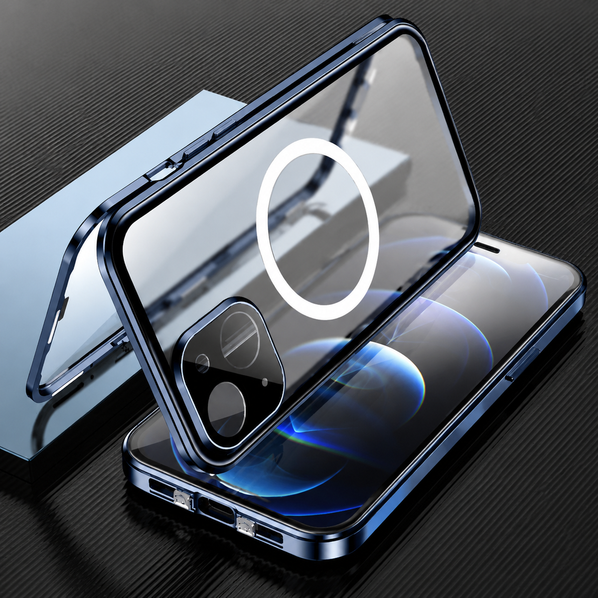 Premium iPhone Case MagSafe Compatible Full Body Aluminum Frame Tempered Glass Clear Cover Magnetic Shockproof Protective Camera Guard Slim Design