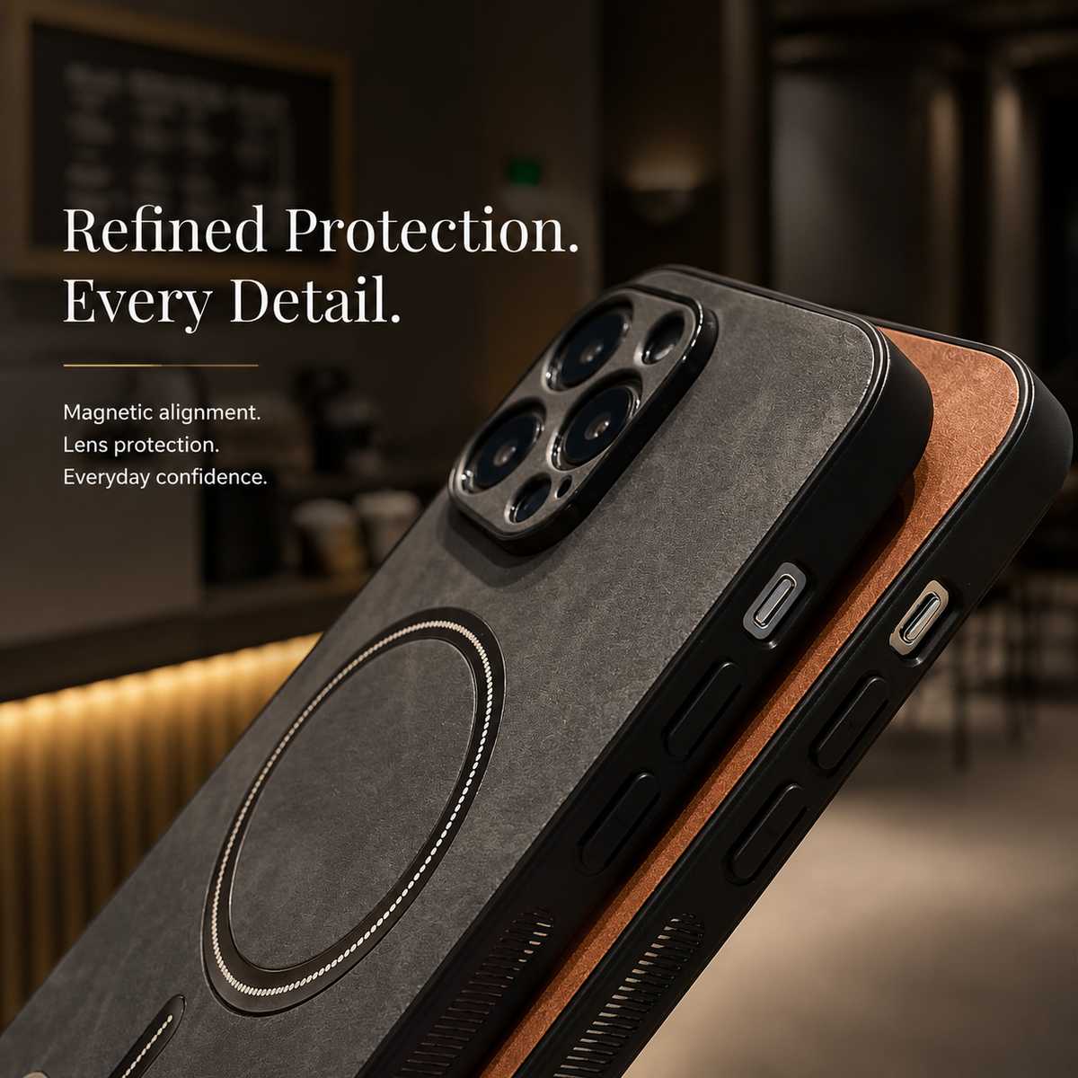 Premium iPhone Case MagSafe Compatible Genuine Leather Cover Magnetic Shock Absorbing Protective Camera Lens Guard Slim Full Coverage Design