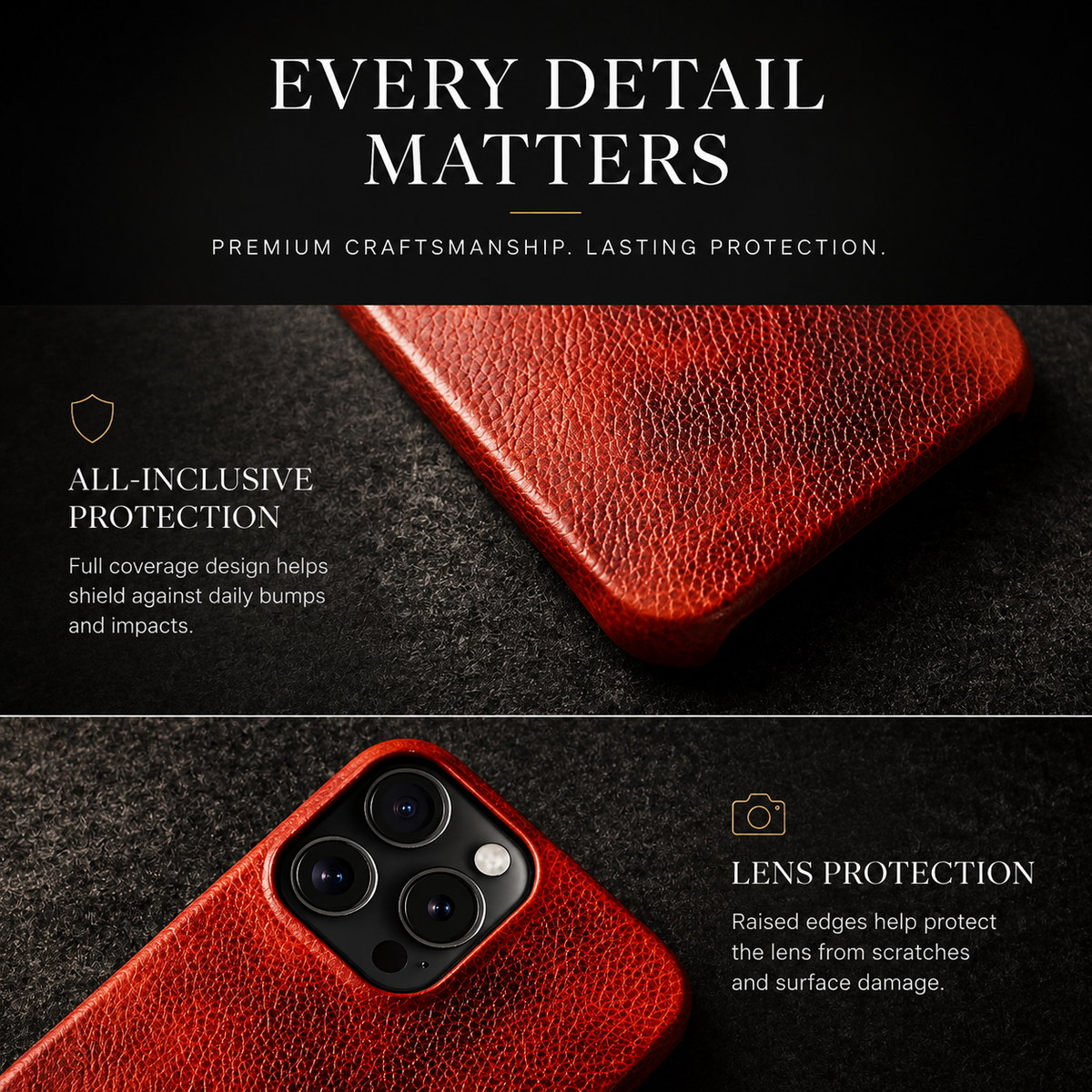 Premium iPhone Case MagSafe Compatible Genuine Leather Strap Cover Slim Protective Shockproof Camera Lens Protection Carry Strap Luxury Design