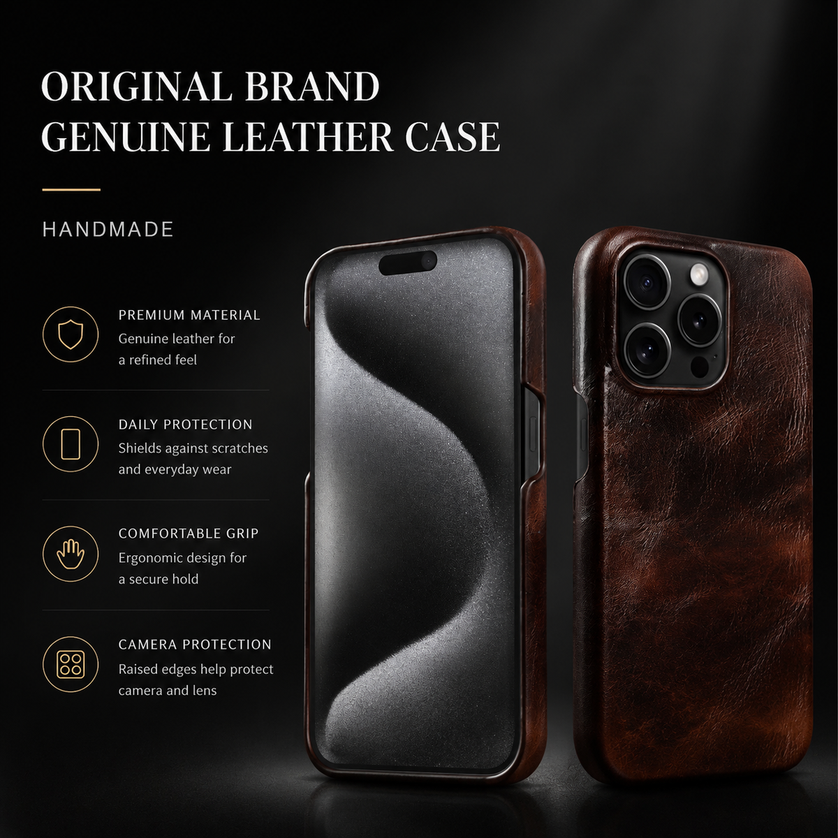 Premium iPhone Case MagSafe Compatible Genuine Leather Strap Cover Slim Protective Shockproof Camera Lens Protection Carry Strap Luxury Design