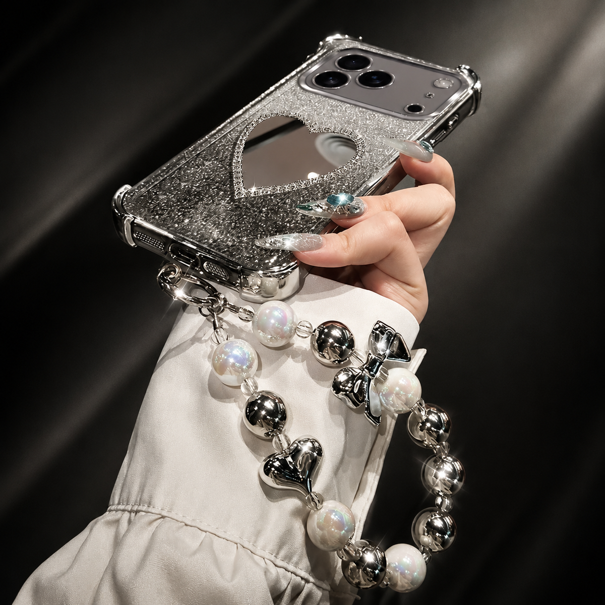 Premium iPhone Case MagSafe Compatible Glitter Mirror Bracelet Cover Shockproof Silicone Stand Holder Non Slip Anti Fingerprint Full Coverage Protective Design