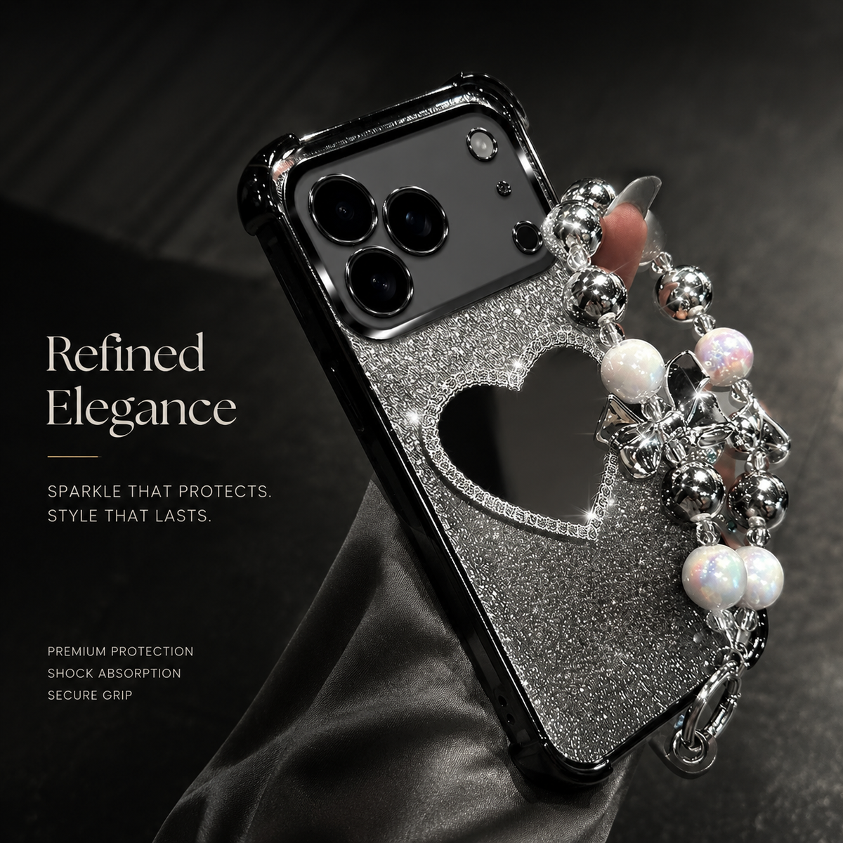 Premium iPhone Case MagSafe Compatible Glitter Mirror Bracelet Cover Shockproof Silicone Stand Holder Non Slip Anti Fingerprint Full Coverage Protective Design