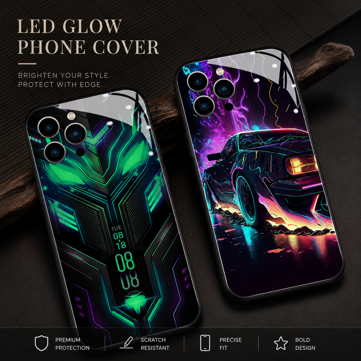 Premium iPhone Case MagSafe Compatible LED Notification Cover Mecha Design Magnetic Shockproof Protective Camera Lens Guard Slim Full Coverage
