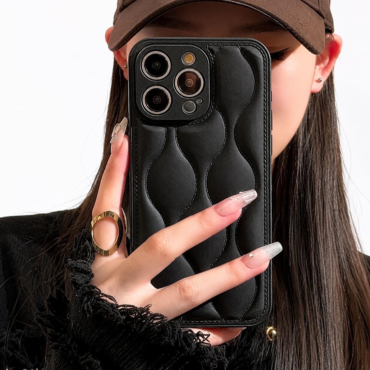 Premium iPhone Case MagSafe Compatible Leather 3D Wave Texture Silicone Bumper Shockproof Protective Cover Camera Lens Protection Slim Design