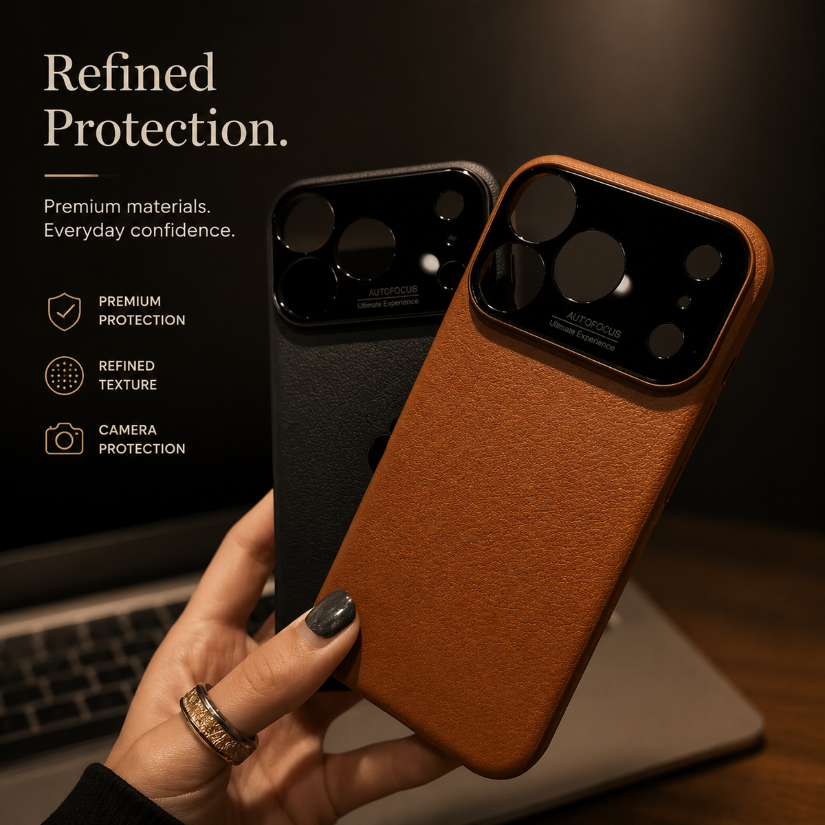 Premium iPhone Case MagSafe Compatible Leather Cover Side Vent Cooling Slim Half Wrapped Anti Fingerprint Non Slip Shockproof Protective Design