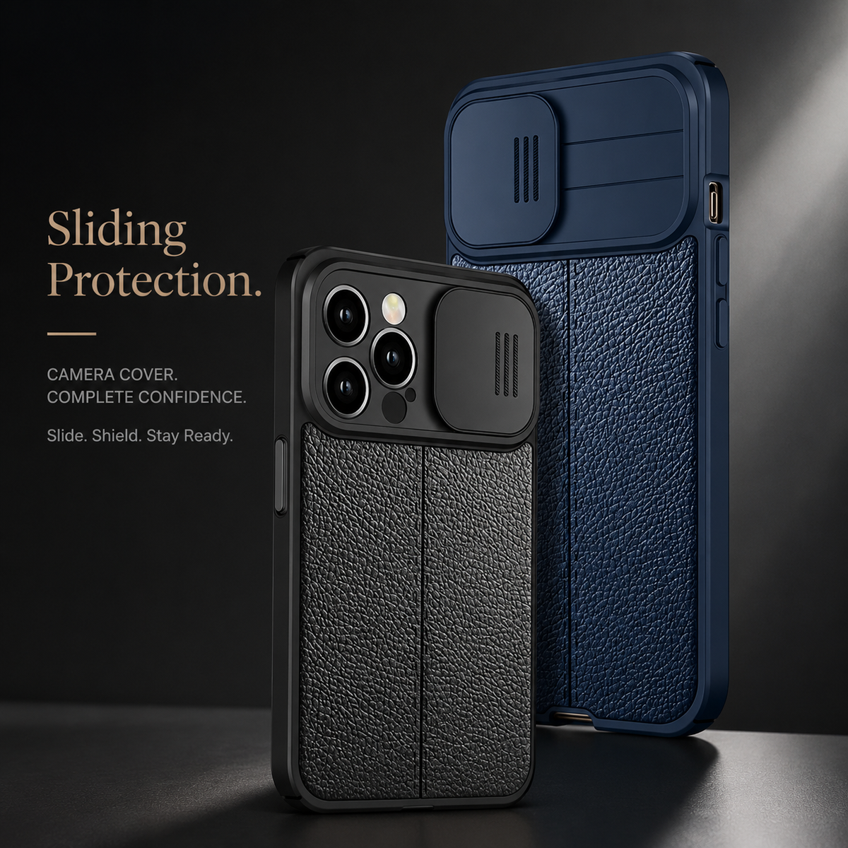 Premium iPhone Case MagSafe Compatible Leather Texture Sliding Camera Cover Magnetic Cover Shockproof Protective Lens Guard Slim Design