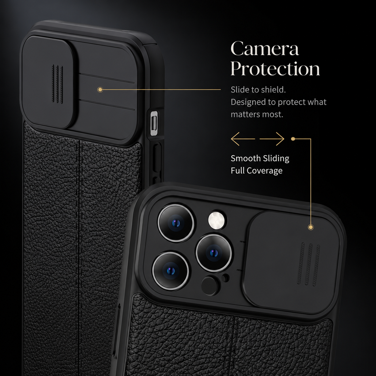 Premium iPhone Case MagSafe Compatible Leather Texture Sliding Camera Cover Magnetic Cover Shockproof Protective Lens Guard Slim Design