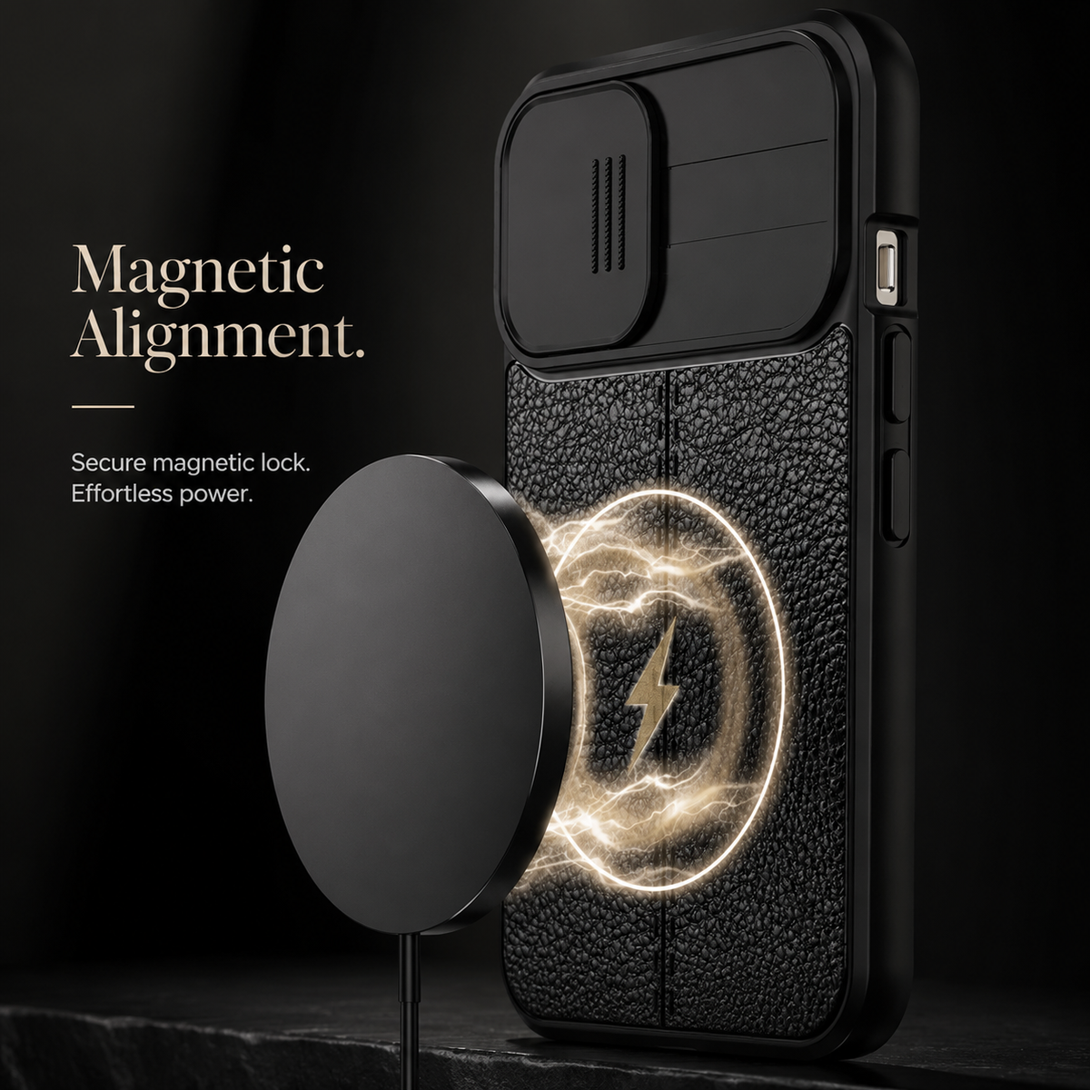 Premium iPhone Case MagSafe Compatible Leather Texture Sliding Camera Cover Magnetic Cover Shockproof Protective Lens Guard Slim Design