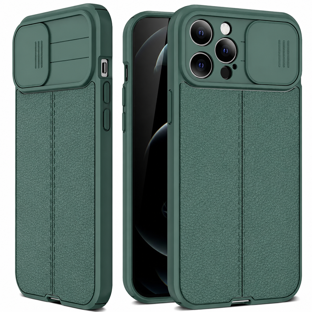 Premium iPhone Case MagSafe Compatible Leather Texture Sliding Camera Cover Magnetic Cover Shockproof Protective Lens Guard Slim Design