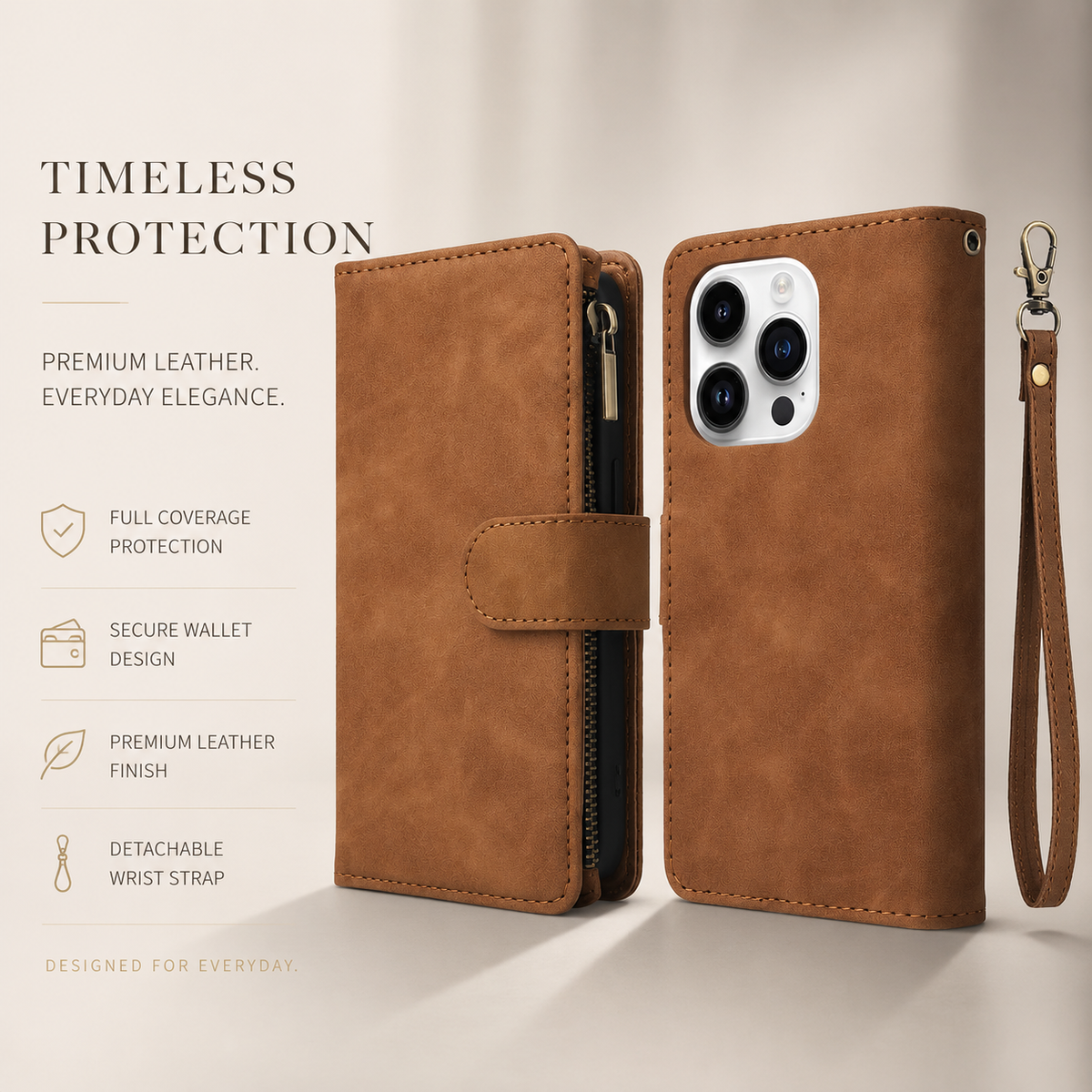 Premium iPhone Case MagSafe Compatible Leather Wallet Cover Card Holder Magnetic Closure Shockproof Protective Camera Lens Guard Slim Design