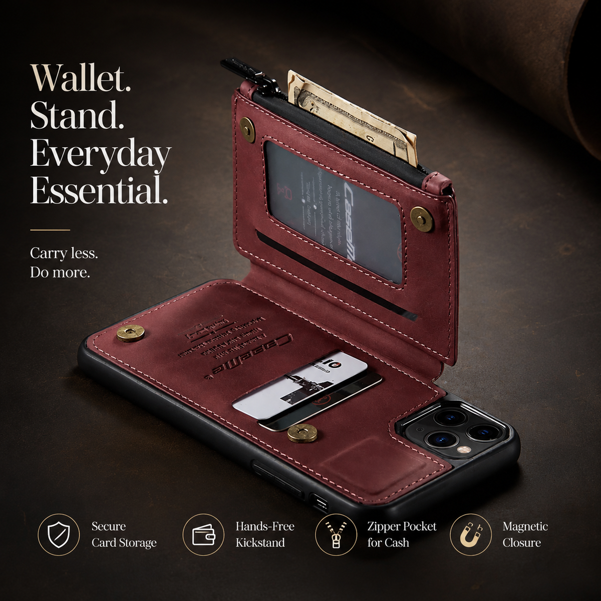Premium iPhone Case MagSafe Compatible Leather Wallet Cover Card Holder Stand Magnetic Shockproof Protective Camera Lens Protection Slim Design