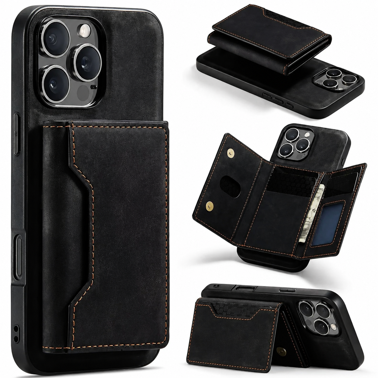 Premium iPhone Case MagSafe Compatible Leather Wallet Cover Magnetic Card Holder Shockproof Protective Camera Lens Guard Slim Design