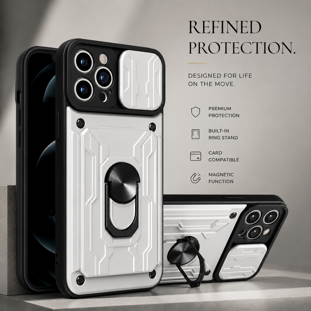 Premium iPhone Case MagSafe Compatible Liquid Silicone Wallet Cover Card Holder Ring Stand Magnetic Shockproof Protective Camera Lens Protection Slim Design