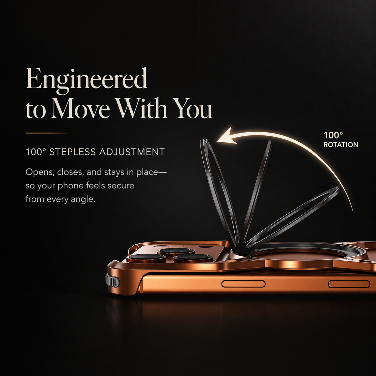 Premium iPhone Case MagSafe Compatible Magnetic Aluminum Bumper Frame Cover 360 Rotating Ring Stand Shockproof Edge Protection Camera Lens Guard Slim Design