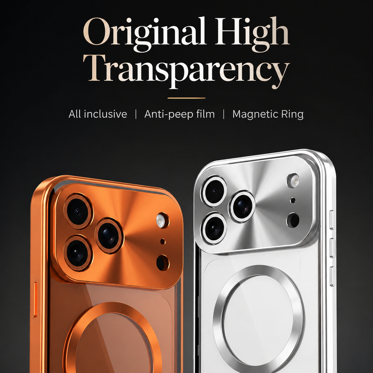 Premium iPhone Case MagSafe Compatible Magnetic Aluminum Frame Privacy Screen Protector Clear Back Shockproof Camera Lens Guard Slim Full Coverage