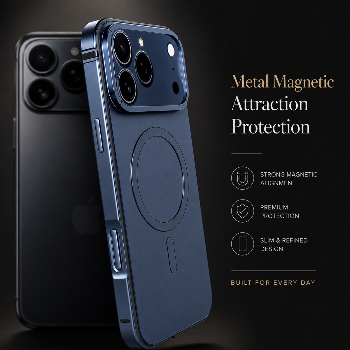 Premium iPhone Case MagSafe Compatible Magnetic Aluminum Frame Slim Metal Bumper Shockproof Anti Drop Camera Protection Full Coverage Cover
