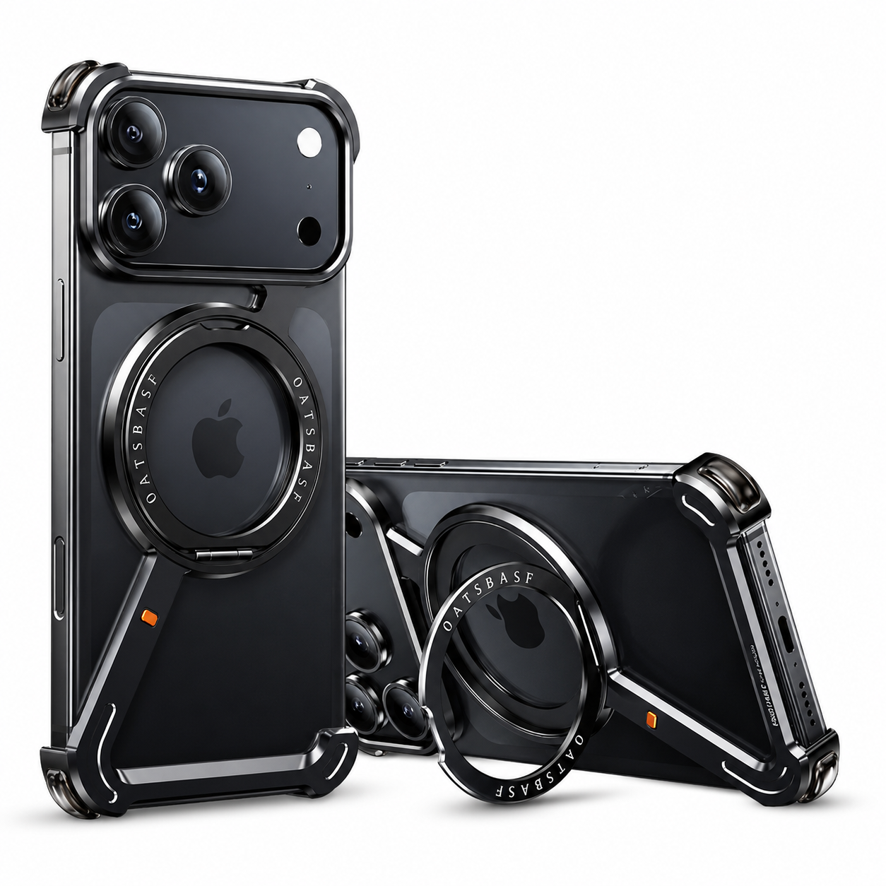 Premium iPhone Case MagSafe Compatible Magnetic Aluminum Frameless Cover 360 Rotating Stand Ring Shockproof Camera Lens Protection Slim Design