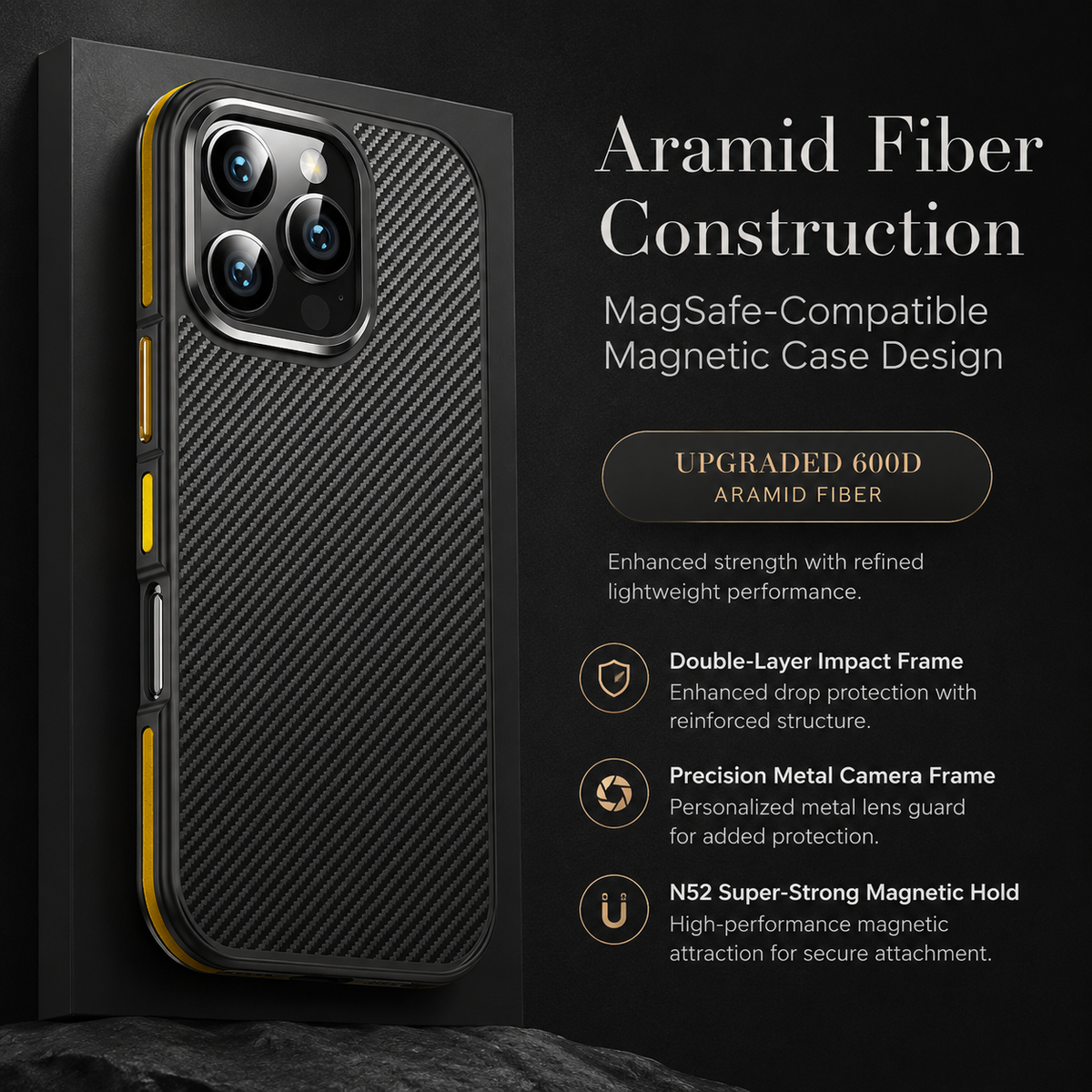 Premium iPhone Case MagSafe Compatible Magnetic Aramid Fiber Protective Cover 600D Carbon Texture Ultra Thin Lightweight Shockproof Camera Protection