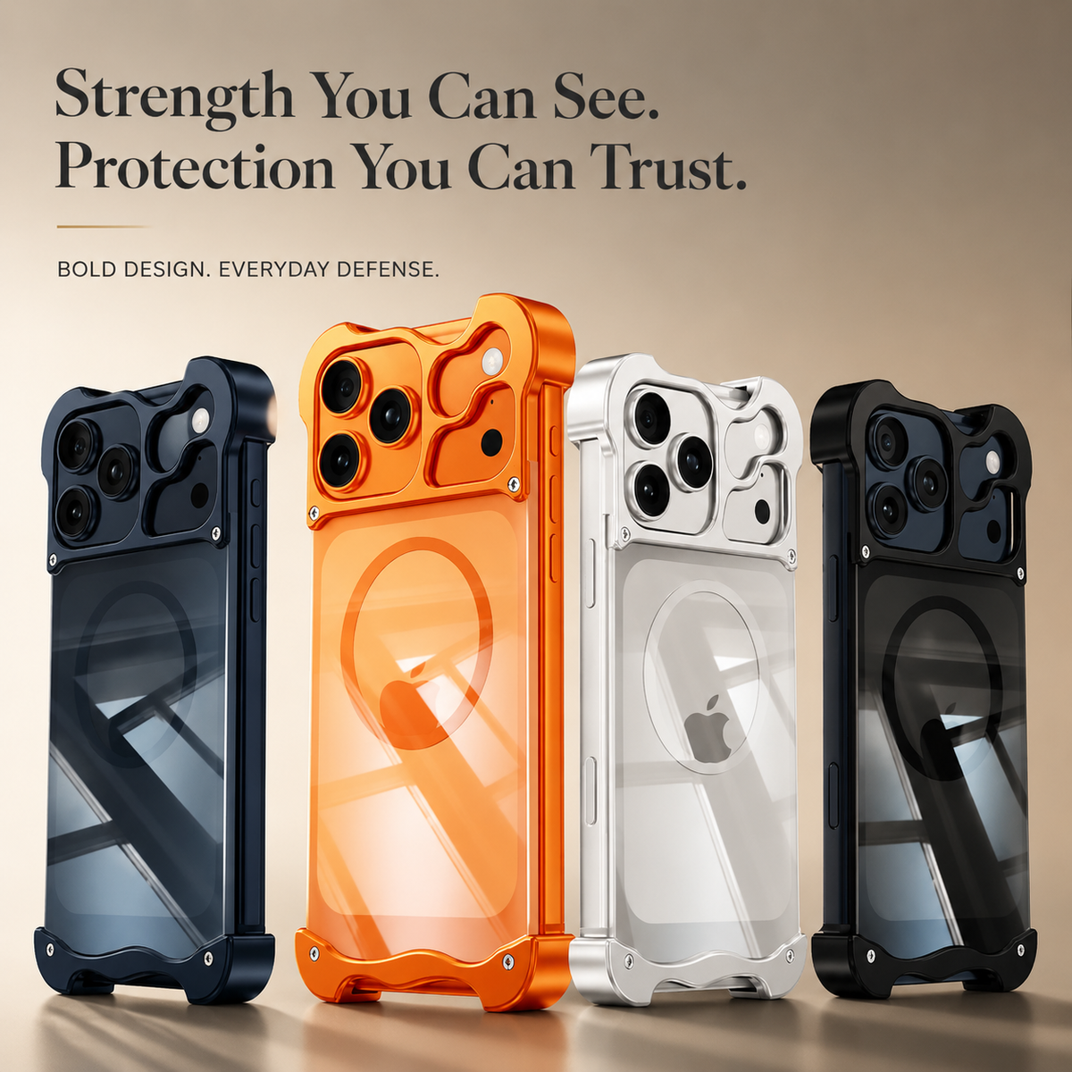Premium iPhone Case MagSafe Compatible Magnetic Bumper Aluminum Corner Protection Transparent Back Shockproof Camera Lens Guard Slim Frameless Protective Cover