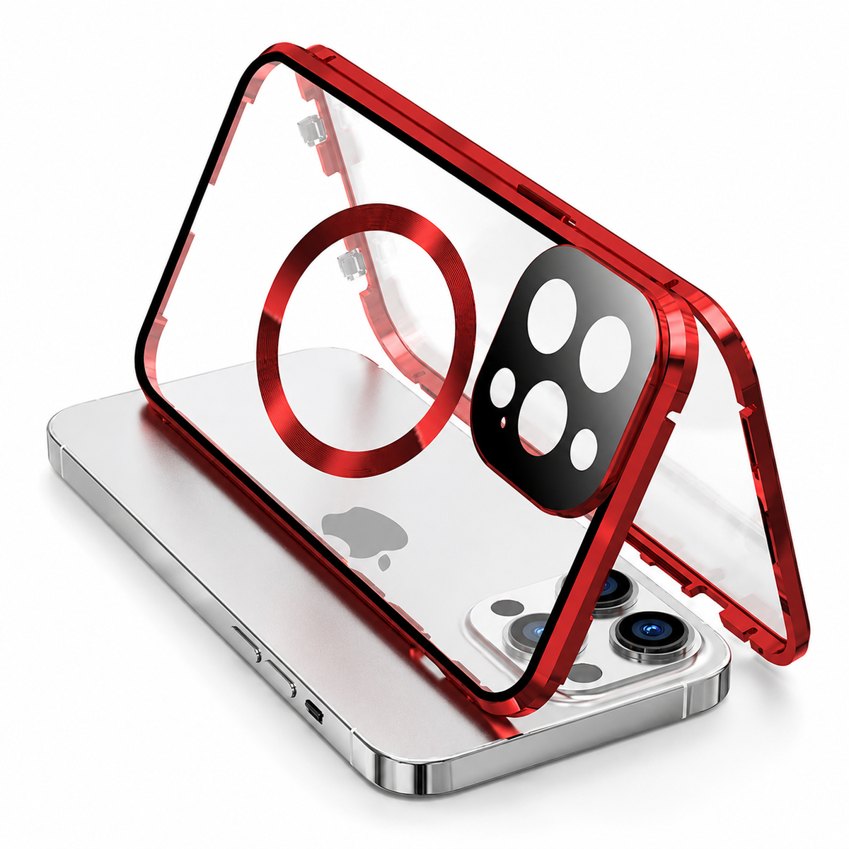 Premium iPhone Case MagSafe Compatible Magnetic Cover Double Sided Tempered Glass Metal Frame Sealed 360 Full Body Shockproof Camera Lens Protection Slim Design