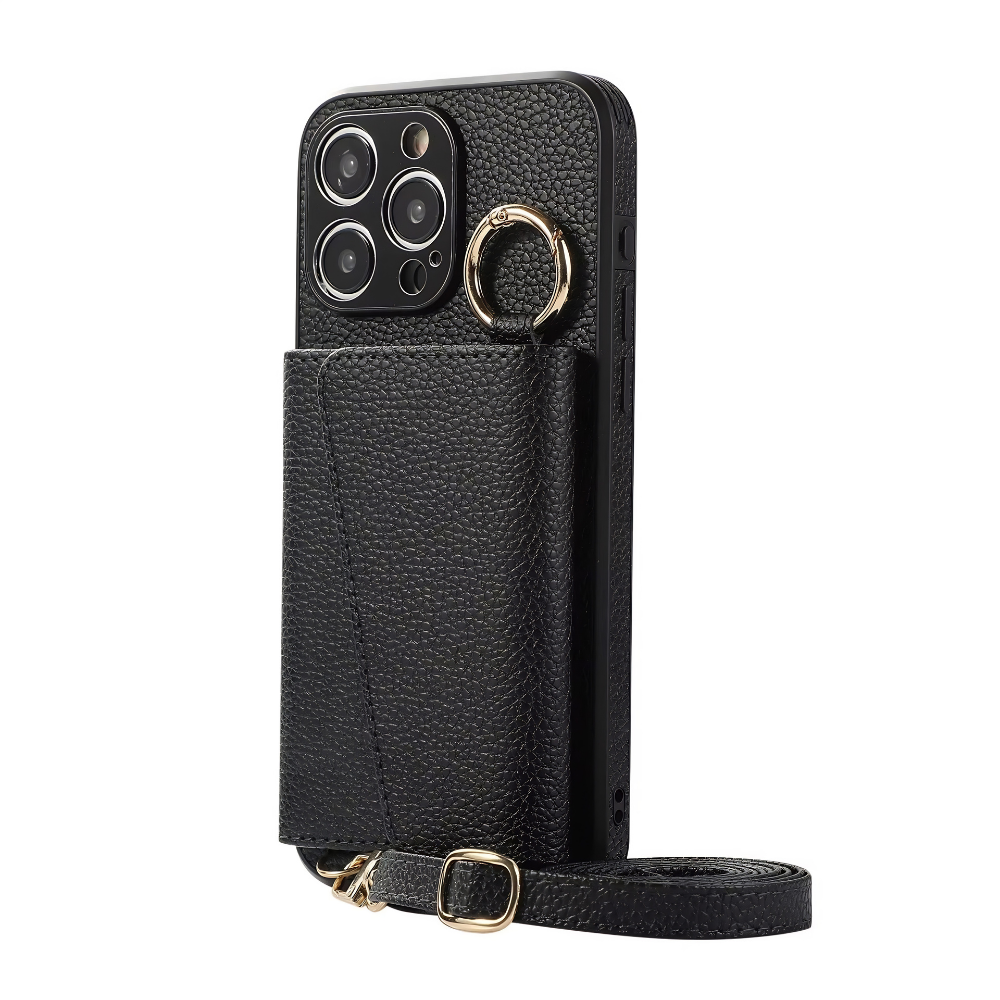 Premium iPhone Case MagSafe Compatible Magnetic Crossbody Wallet Cover PU Leather Card Holder Finger Ring Stand Strap Shockproof Full Coverage Design