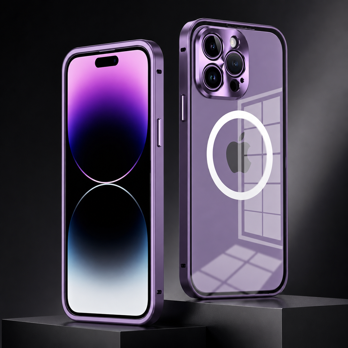 Premium iPhone Case MagSafe Compatible Magnetic Fit Double Sided Tempered Glass Metal Frame Ultra Thin 360 Full Body Shockproof Cover Camera Lens Protection