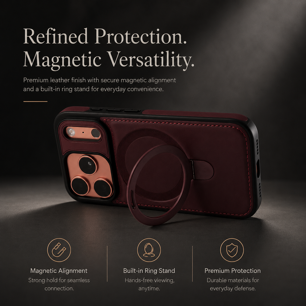 Premium iPhone Case MagSafe Compatible Magnetic Leather Cover Slim Shockproof Invisible Stand Retro Business Protective Camera Protection Full Coverage