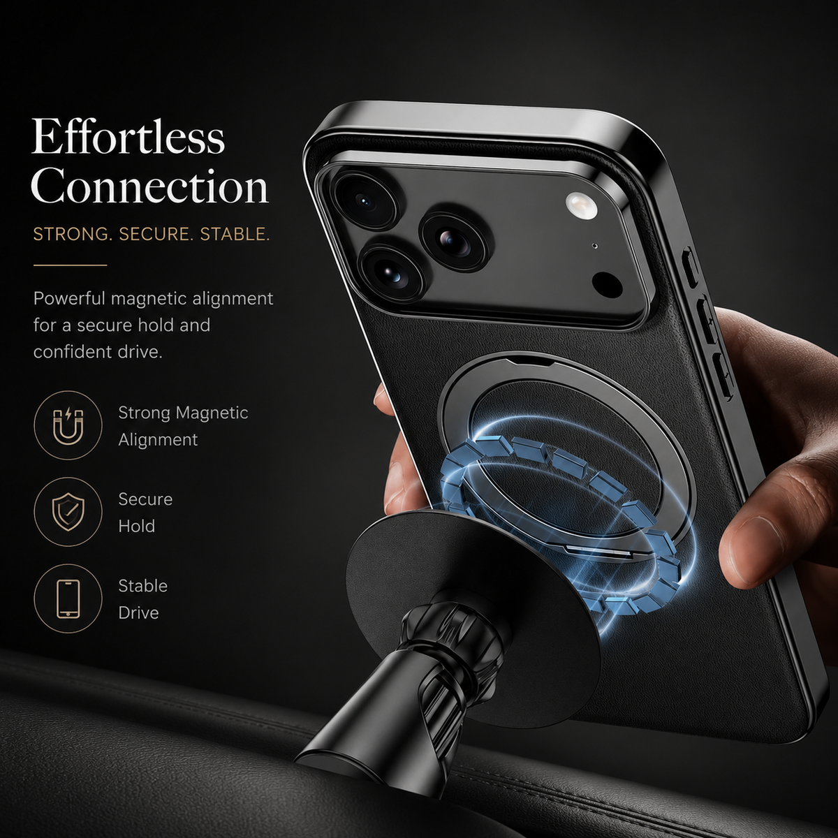 Premium iPhone Case MagSafe Compatible Magnetic Leather Ring Holder Cover Shockproof Camera Protection Slim Lightweight Anti Scratch Full Coverage