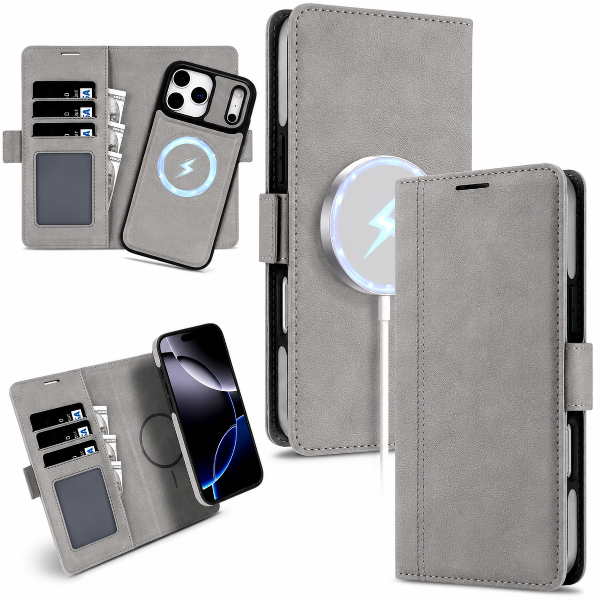 Premium iPhone Case MagSafe Compatible Magnetic Leather Wallet Cover Flip Card Holder Dual Layer Shockproof Matte Anti Fingerprint Protective Full Coverage